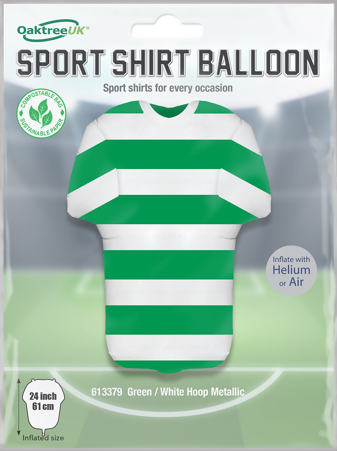 24inch Sports Shirt Green/White Hoop Metallic