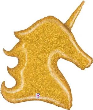 38inch Gold Glitter Unicorn Holographic