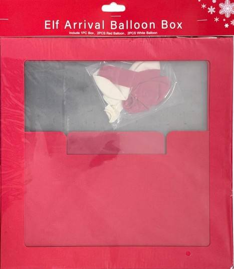 Red elf arrival balloon box